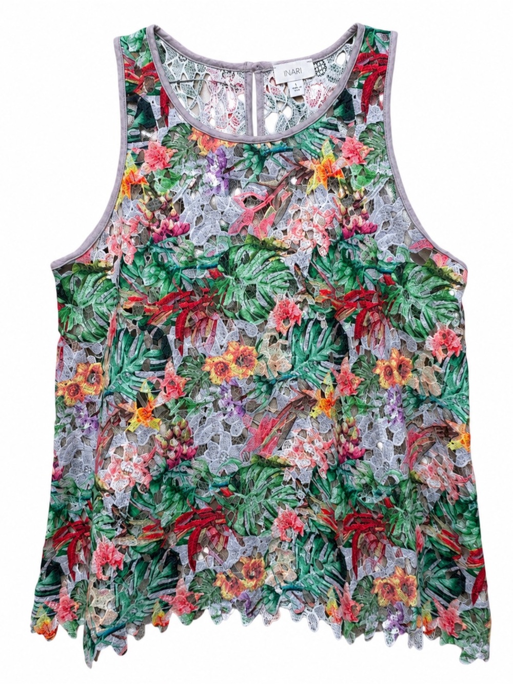 Tropical Floral Lace Cutout Tank Top Sleeveless Boho L